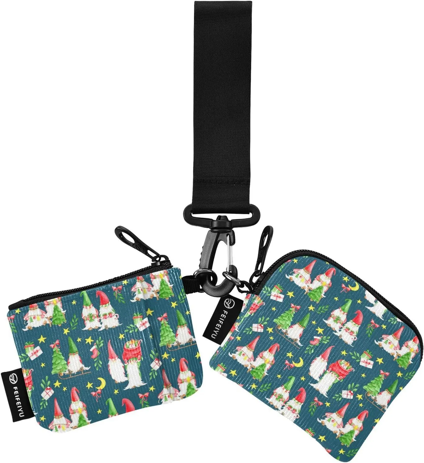 Christmas Gnomes Tree Gnome Wristlet Wallets for Women Portable Zip Around Dual Pouch Mini Coin Purse