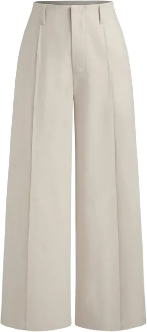 CIDER Linen-Blend High Rise Solid Pocket Wide Leg Trousers
