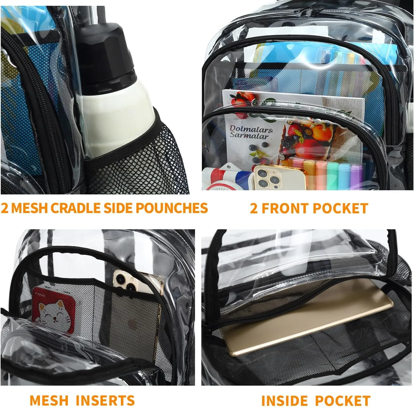 Clear Backpack, Clear Bag Stadium Large See Through Bookbag Heavy Duty PVC Transparent Backpacks for School