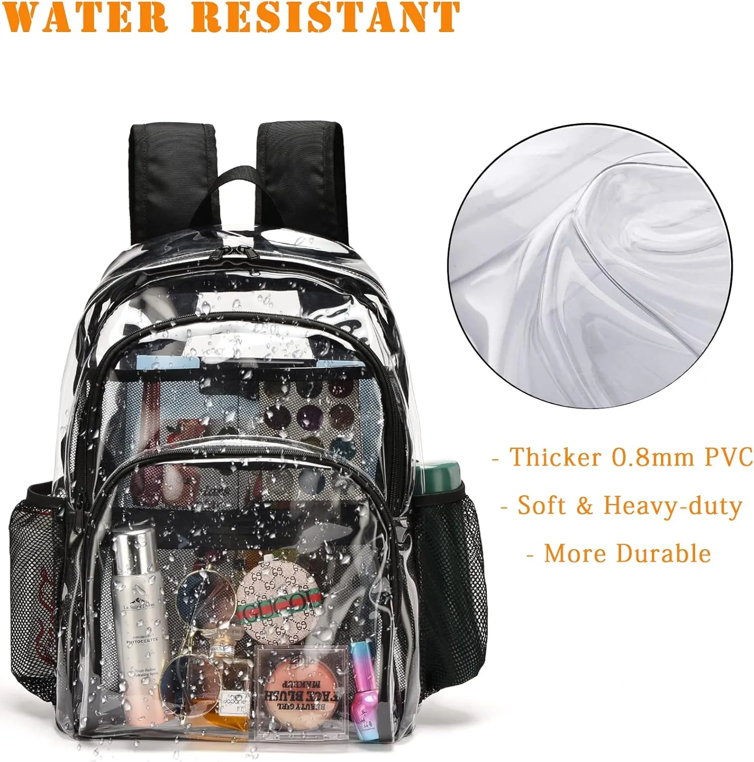 Clear Backpack, Clear Bag Stadium Large See Through Bookbag Heavy Duty PVC Transparent Backpacks for School