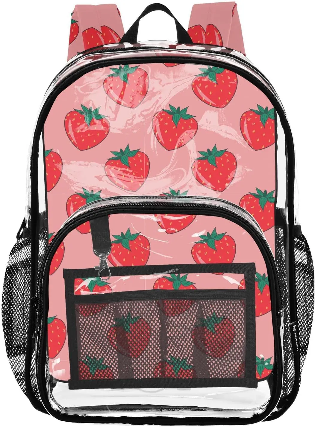 Clear Backpack Heavy Duty 15.7 Inch Strawberry Fruit See Through Backpack Clear Bookbag for Stadium Approved Large Bag for Work Concert School College