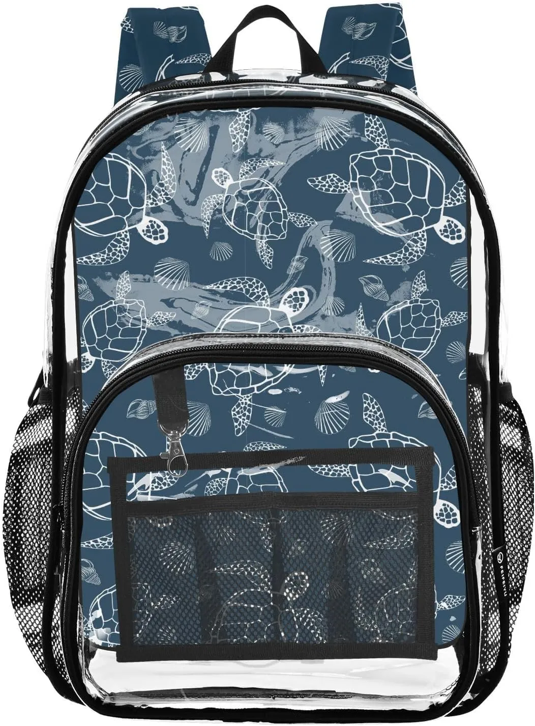 Clear Backpack Heavy Duty 15.7 Inch Turtle Blue Dark See Through Backpack Clear Bag Large Bookbag for Stadium Approved for Work Concert School College