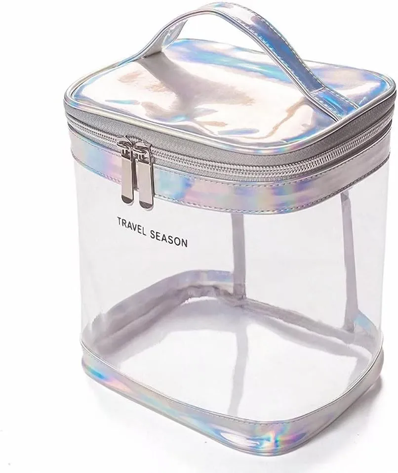 Clear Toiletry Bag Transparent Makeup Cosmetic Bag with Zipper and Handle, Large Capacity Colorful Storage Bag Waterproof Wash Bag Travel Bag for Toiletries, 14.5 x 17 x 20cm