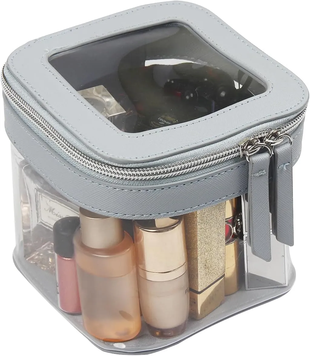 Clear Travel Makeup Bag, Small Cosmetic Organizer for Lipstick, Powder Foundation, Perfumery, Portable Makeup Storage with Zipper on Train, Trip, Travel Transparent
