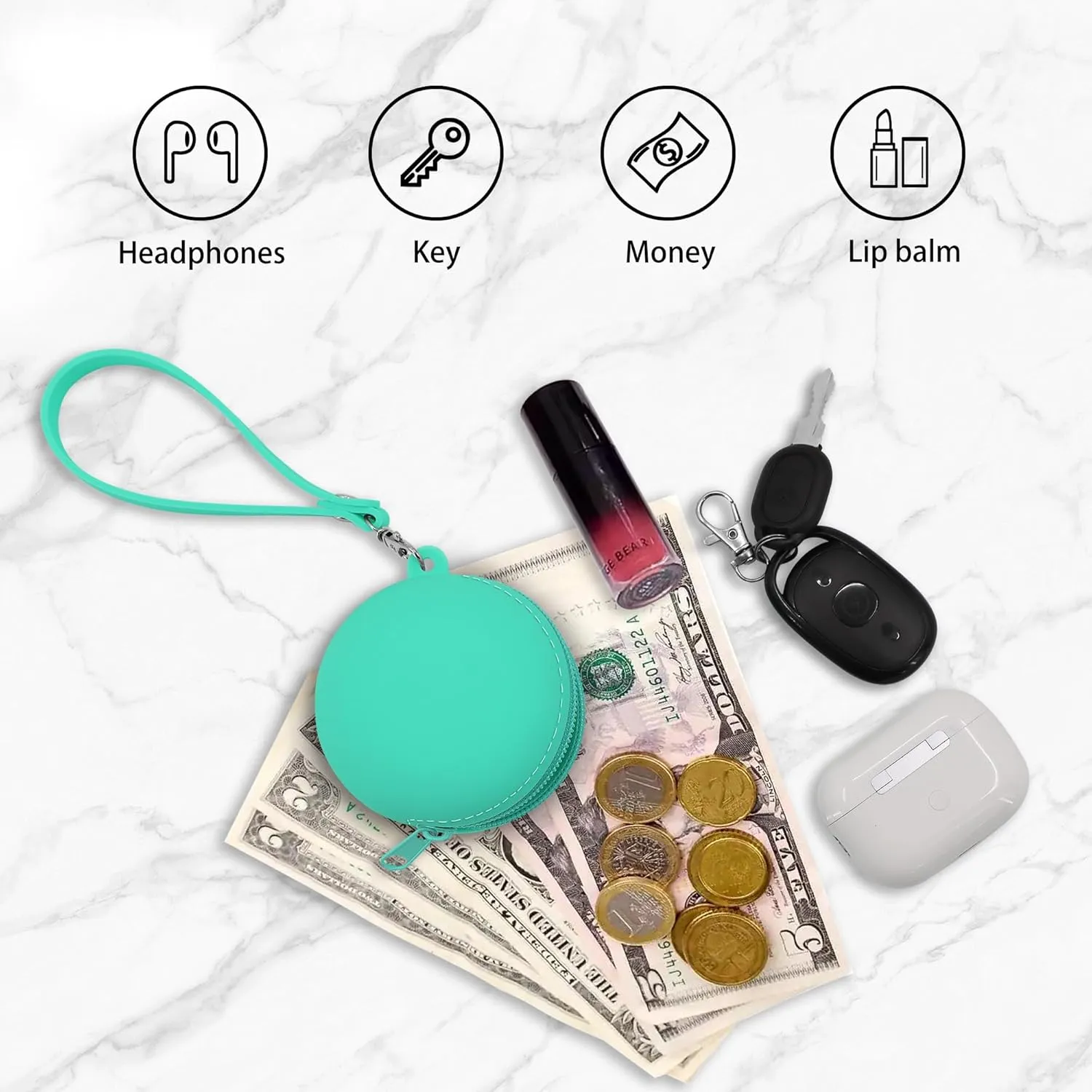 Coin Purse for Women  Silicone Coin Pouch with Keychain Wristlet for Coins, Keys, Lipstick, and Earphones  Mini Cute Change Purse, Coin Purse & Pouch for Daily Life, Travel, Party (Tiffany)