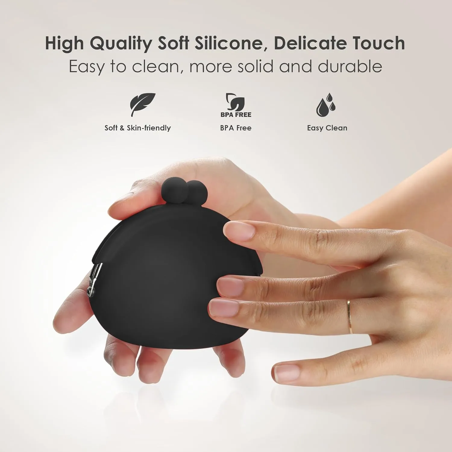 Coin Purse for Women  Silicone Small Coin Pouch with Kiss Lock for Coins, Keys, Lipstick, and Earphones  Mini Cute Change Purse, Coin Purse & Pouch for Daily Life, Cars, Travel, Party (Black)