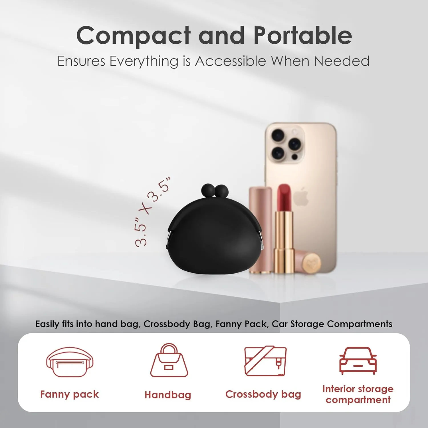 Coin Purse for Women  Silicone Small Coin Pouch with Kiss Lock for Coins, Keys, Lipstick, and Earphones  Mini Cute Change Purse, Coin Purse & Pouch for Daily Life, Cars, Travel, Party (Black)