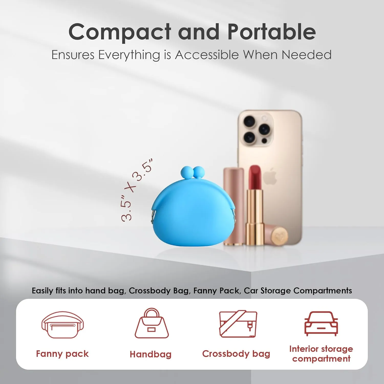 Coin Purse for Women  Silicone Small Coin Pouch with Kiss Lock for Coins, Keys, Lipstick, and Earphones  Mini Cute Change Purse, Coin Purse & Pouch for Daily Life, Cars, Travel, Party (Blue)