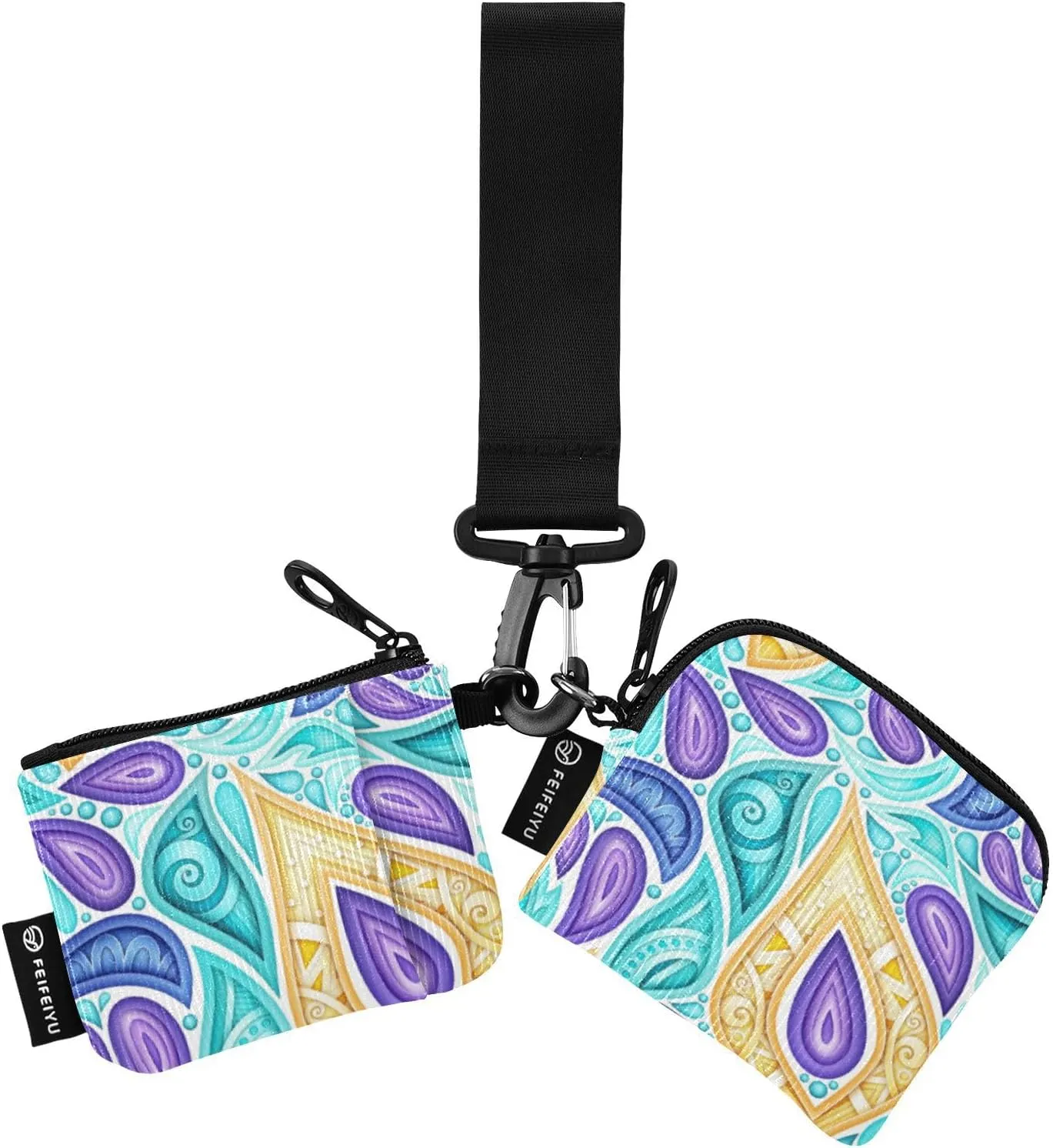 Colored Floral Motifs Wristlet Keychain Wallets for Women Portable Small Coin Purse