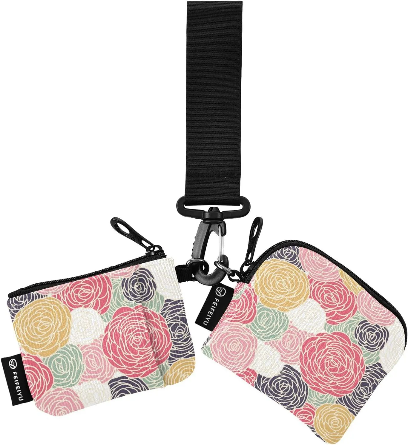 Colorful Flowers Floral Wristlet Keychain Wallets for Women Portable Small Coin Purse