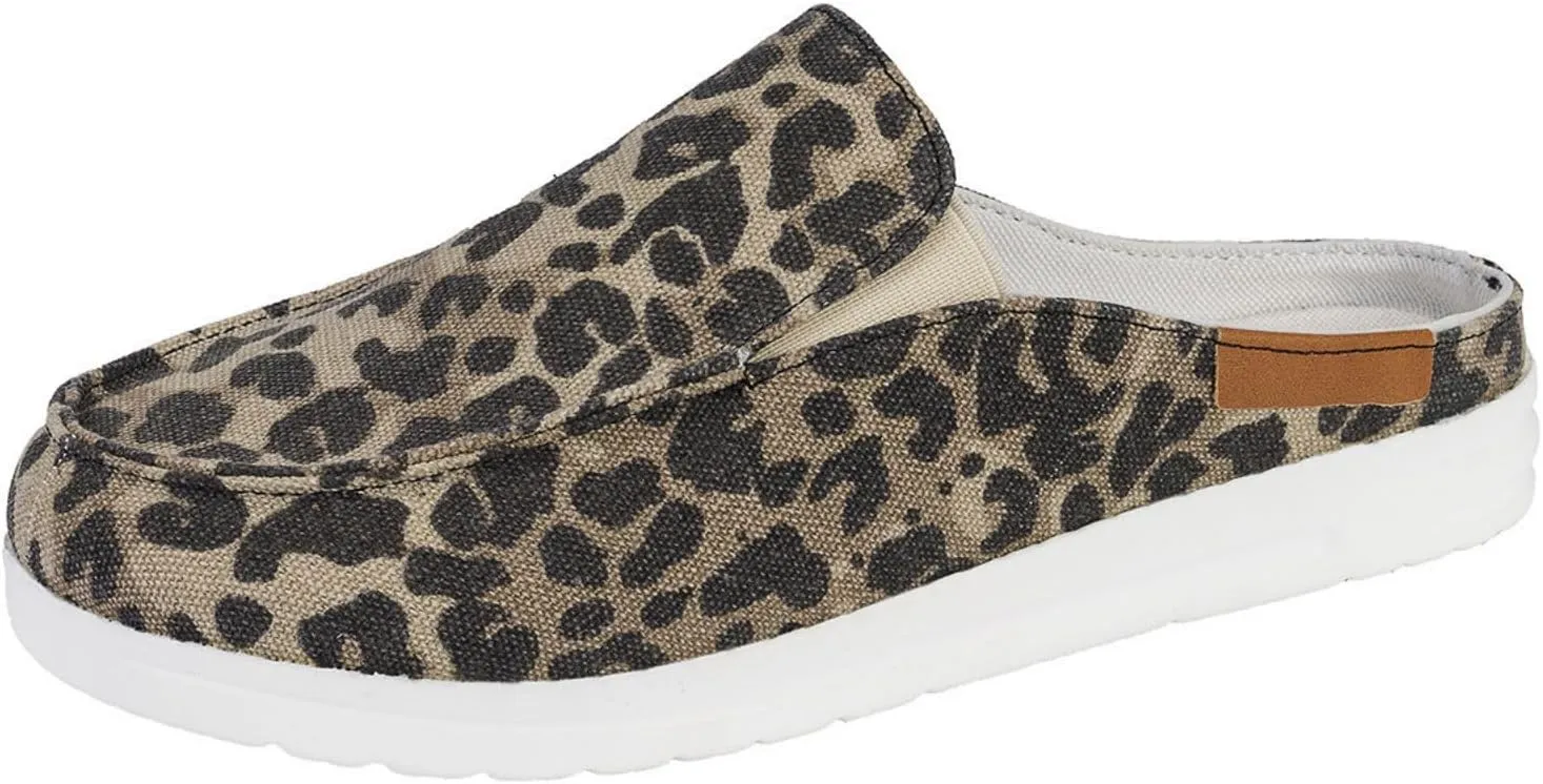 Cow Print Canvas Shoes for Women Closed Toe Slip On Flat Slippers Casual Comfortable Wide Width Print Sandals Breathable Lightweight Walking Mule Sneaker Loafer Going Out Outdoor Sports Loafers