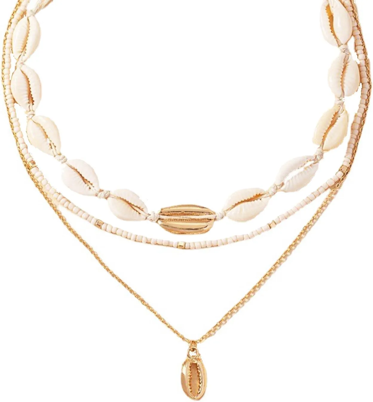 Cowrie Shell Necklace for Women Natural Sea Shell Beads Choker Necklace Adjustable Layered Seashell Pendant Necklace for Women Hawaiian Jewelry