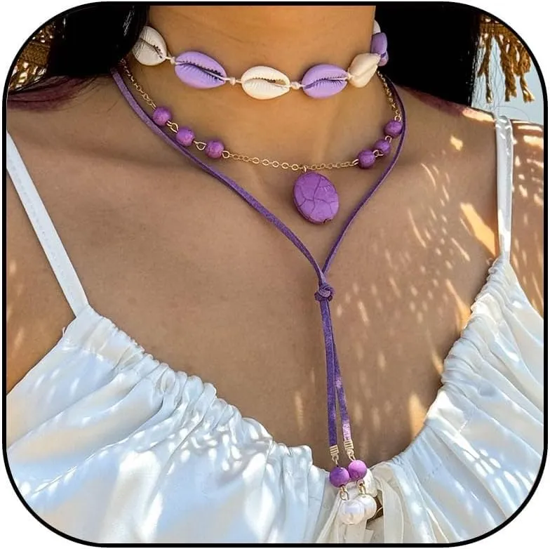 Cowrie Shell Necklace for Women Natural Sea Shell Beads Choker Necklace Adjustable Layered Seashell Pendant Necklace for Women Hawaiian Jewelry