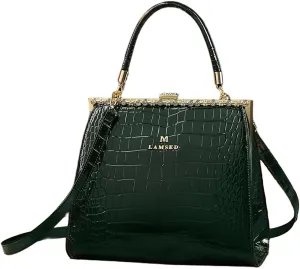 Crocodile Pattern Leather Women's Bag Diamonds Clip Top Handle Satchel Crossbody Handbags Evening Bag Purses Shoulder Bags