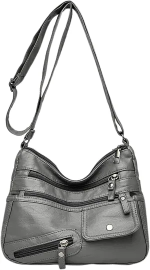 Crossbody Bags for Women Medium Size Ladies Retro Satchel Purse with Multi Zipper Pockets Soft Leather Women's Cargo Tote