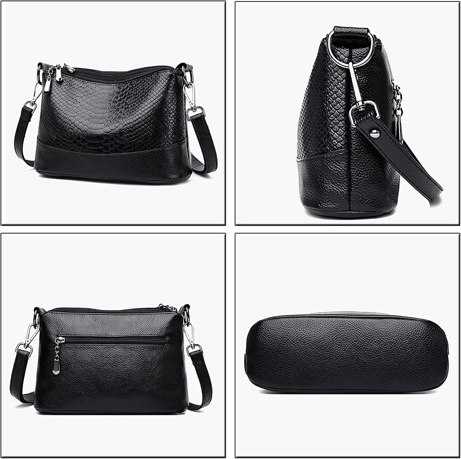Crossbody Crescent Bags for Women Lightweight Quilted Leather Handbags for Women Clear Bag for Stadium Events(Black)