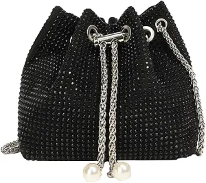 Crossbody Shoulder Evening Bag Shinny Bling Clutch Purse Bucket Pearl Strap Handbag For Women Large Purse for Women
