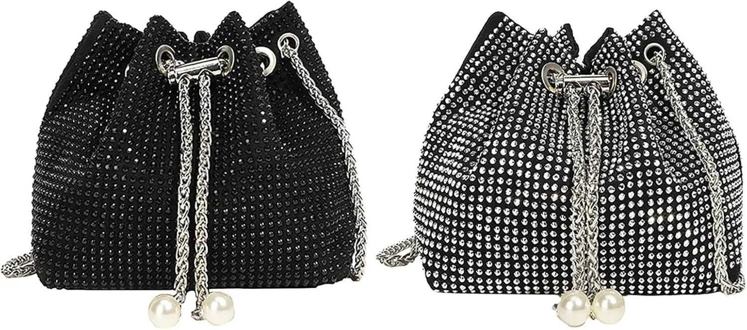 Crossbody Shoulder Evening Bag Shinny Bling Clutch Purse Bucket Pearl Strap Handbag For Women Large Purse for Women