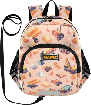 Custom Cute Ears Fun Kids Backpack Leash Little Girls Anti-Lost Personalized Bag Pack For School with Reflective Strip M Construction Scene Dam Construction Dump Truck Grader