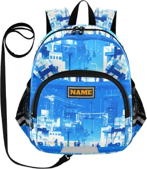 Custom Cute Ears Preschool Backpack Leash Kids Boy's/Girl's Anti-Lost Personalized School Backpack with Reflective Strip M Construction Scene Highway Construction Crane Bulldozer