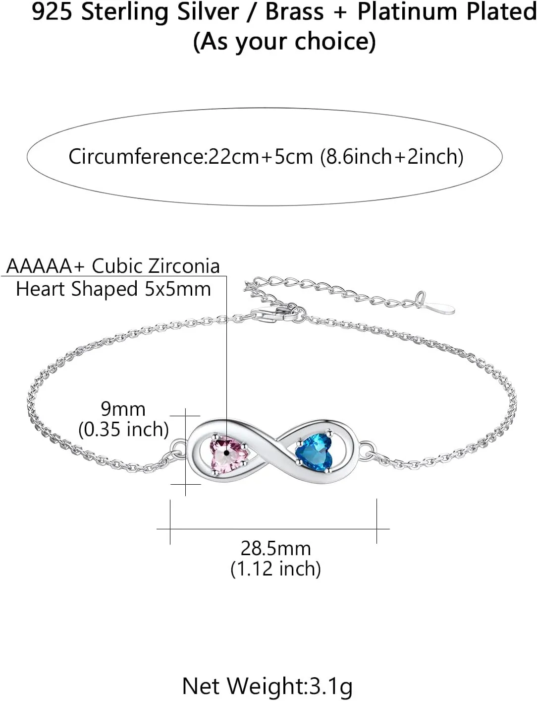 Custom4U Personalized Infinity Ankle Bracelets for Women 925 Sterling Silver Anklet Bracelet Endless Love Symbol Birthstone Charm Adjustable Foot Chain Jewelry Mothers Day Gifts for Mom Wife Women Her