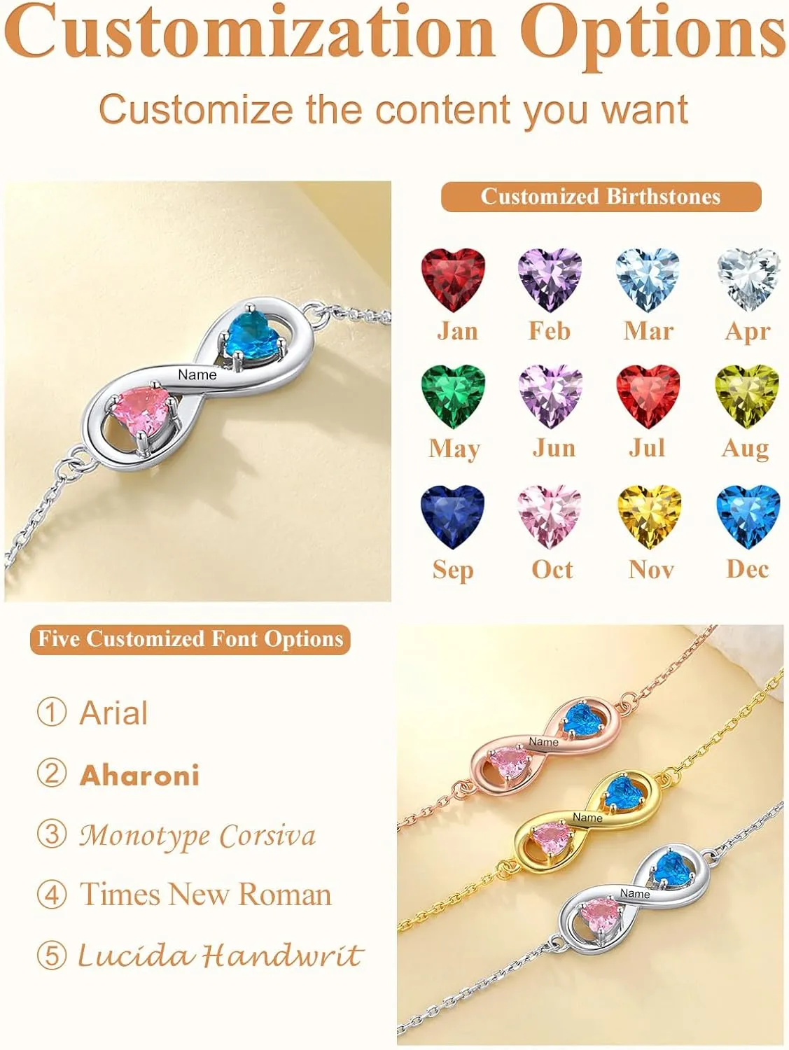 Custom4U Personalized Infinity Ankle Bracelets for Women 925 Sterling Silver Anklet Bracelet Endless Love Symbol Birthstone Charm Adjustable Foot Chain Jewelry Mothers Day Gifts for Mom Wife Women Her