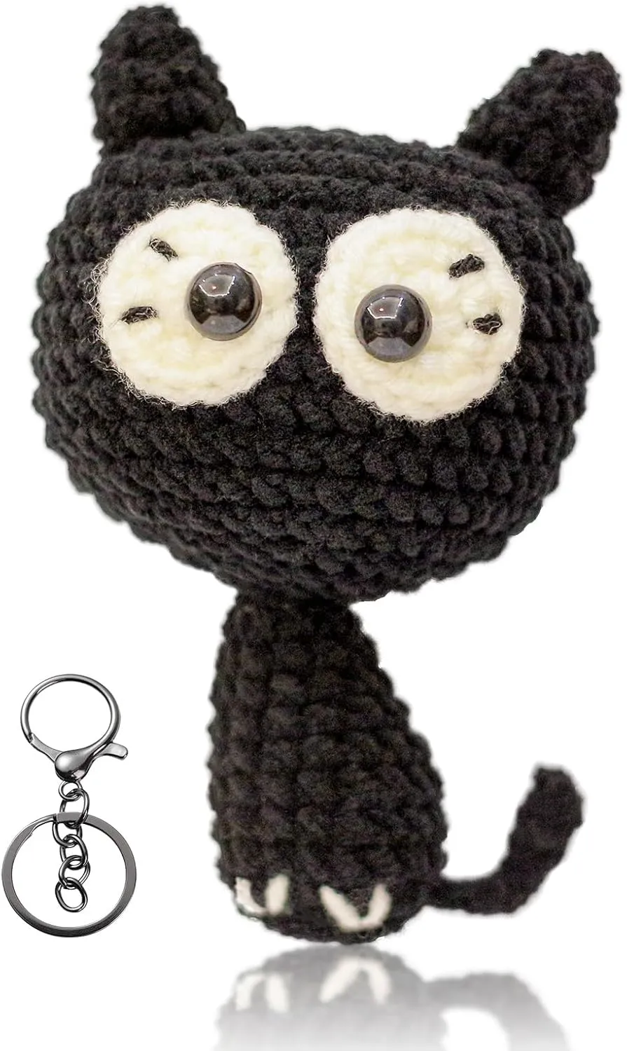 Cute Black Cat Bag Charm for Backpacks Crochet Stuffed Animal Already Made Car Keychain for Women Cat Lover Gifts for Women Keychains Bag Charms for Girls