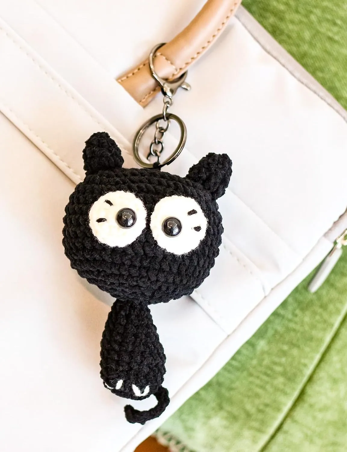 Cute Black Cat Bag Charm for Backpacks Crochet Stuffed Animal Already Made Car Keychain for Women Cat Lover Gifts for Women Keychains Bag Charms for Girls