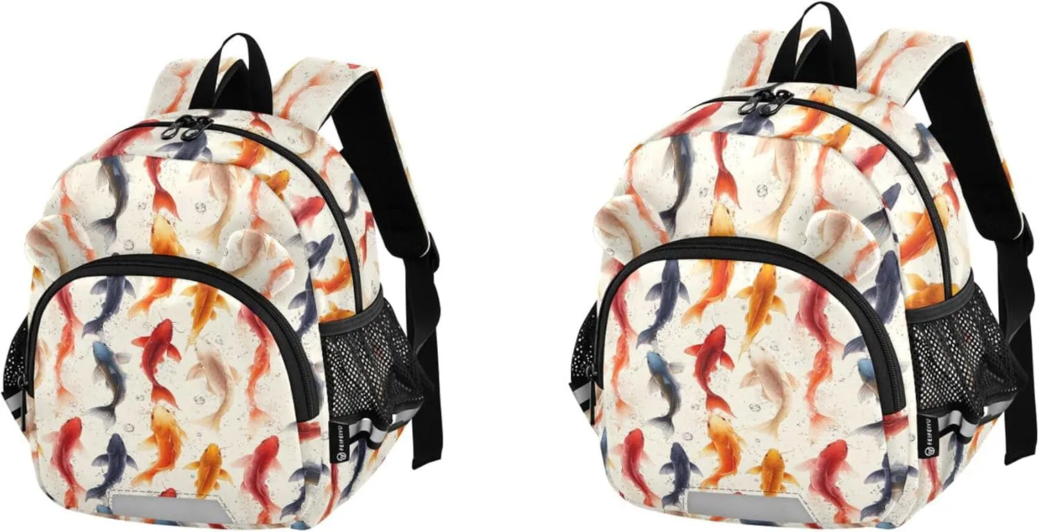 Cute Ears Kids Day Backpack Leash Boy's/Girl's Anti-Lost Personalized Daycare Bag with Reflective Strip S Beauty Catfish Fishes White