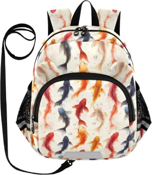 Cute Ears Kids Day Backpack Leash Boy's/Girl's Anti-Lost Personalized Daycare Bag with Reflective Strip S Beauty Catfish Fishes White