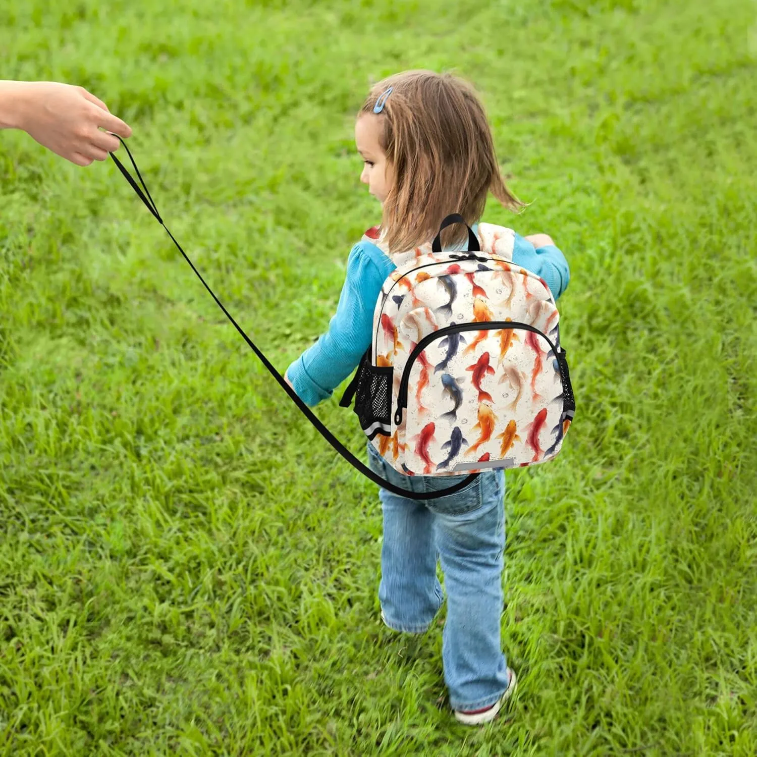 Cute Ears Kids Day Backpack Leash Boy's/Girl's Anti-Lost Personalized Daycare Bag with Reflective Strip S Beauty Catfish Fishes White