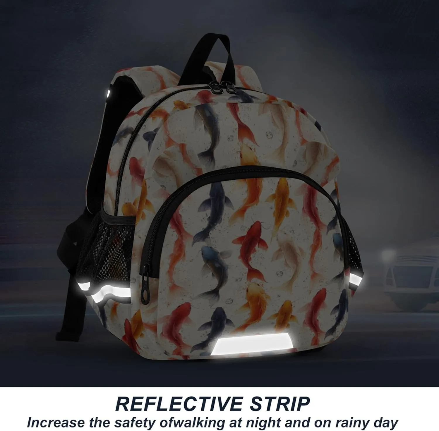 Cute Ears Kids Day Backpack Leash Boy's/Girl's Anti-Lost Personalized Daycare Bag with Reflective Strip S Beauty Catfish Fishes White