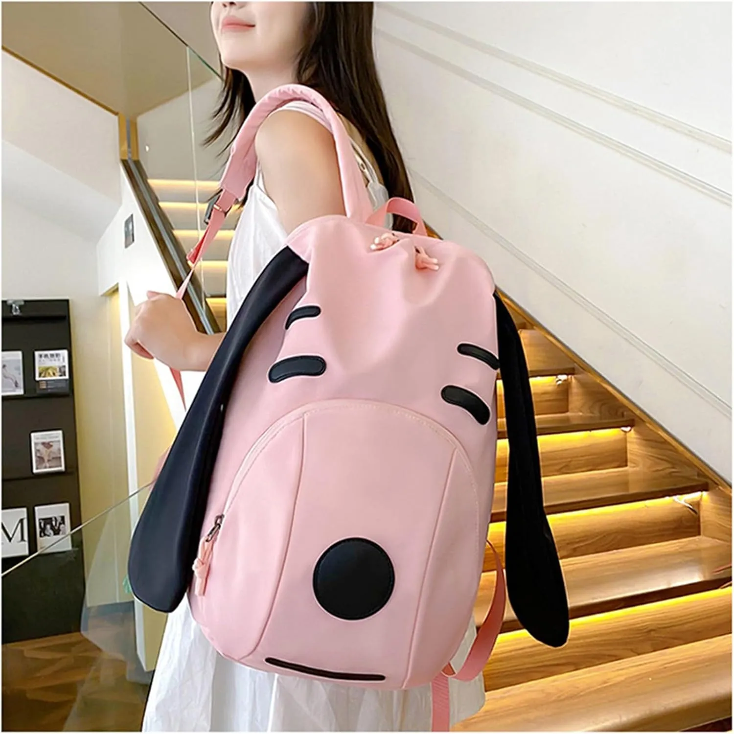Cute Funny Dog Shape Backpack for Women Men Large Big Capacity Weekend Backpack Nylon Lightweight Travel Daypack for Gift Pink