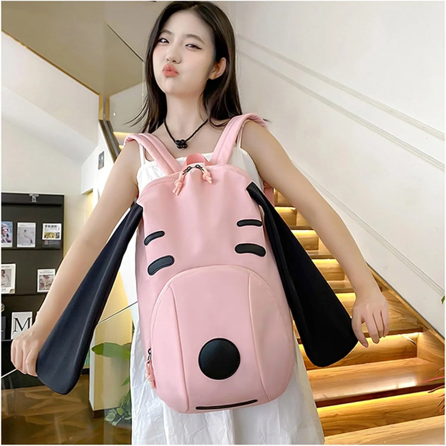 Cute Funny Dog Shape Backpack for Women Men Large Big Capacity Weekend Backpack Nylon Lightweight Travel Daypack for Gift Pink