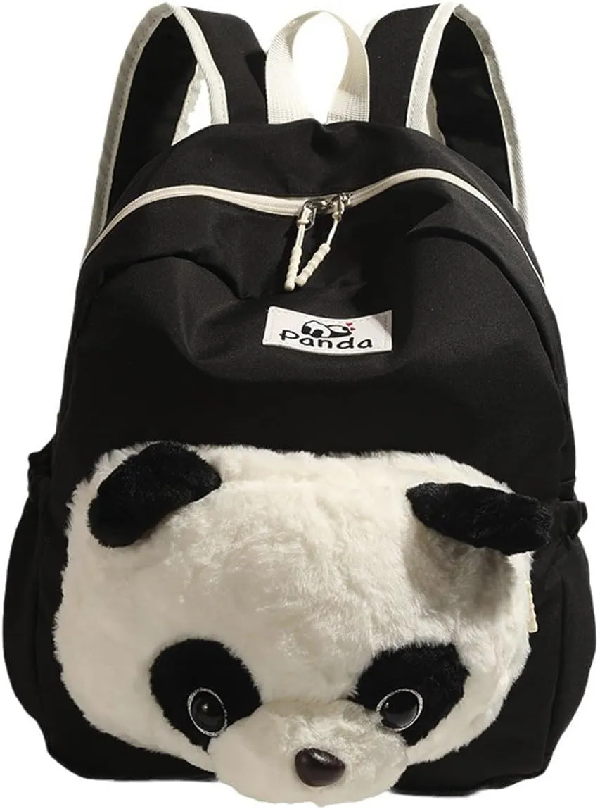 Cute Funny Panda Shape Backpack for Women Men Plush Panda Travel Backpack Large Capacity Weekend Rucksack Lightweight Travel Daypack Black