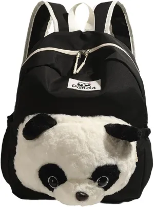 Cute Funny Panda Shape Backpack for Women Men Plush Panda Travel Backpack Large Capacity Weekend Rucksack Lightweight Travel Daypack Black