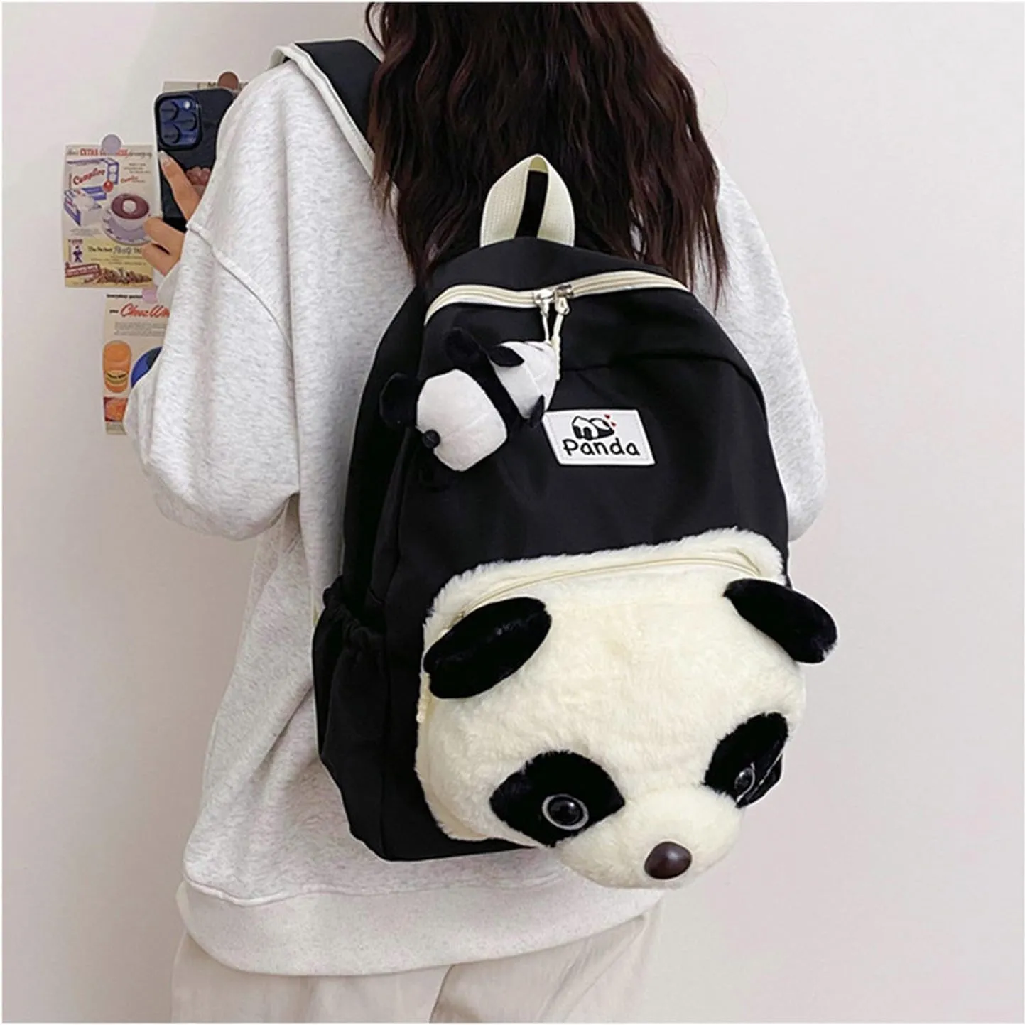 Cute Funny Panda Shape Backpack for Women Men Plush Panda Travel Backpack Large Capacity Weekend Rucksack Lightweight Travel Daypack Black