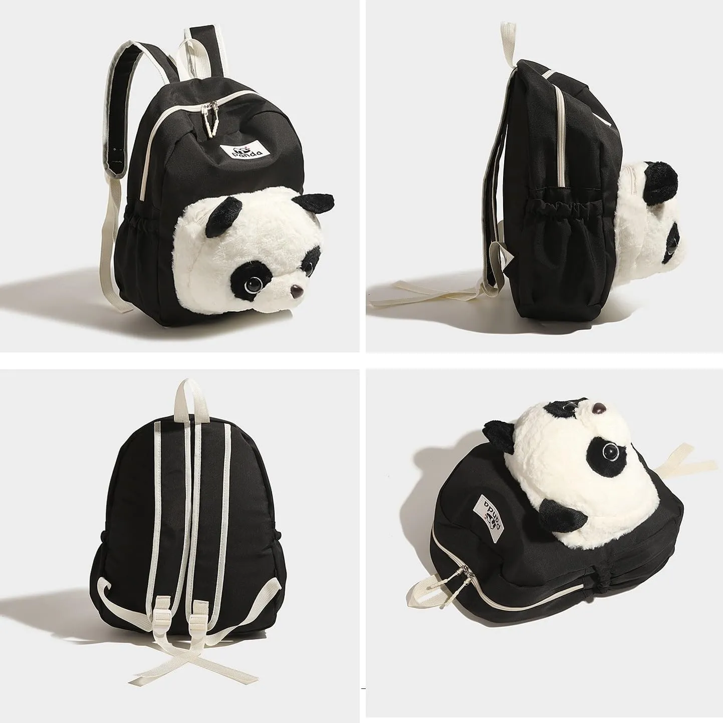 Cute Funny Panda Shape Backpack for Women Men Plush Panda Travel Backpack Large Capacity Weekend Rucksack Lightweight Travel Daypack Black
