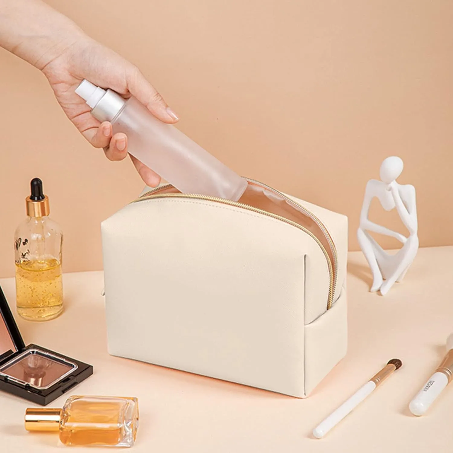Cute Makeup Bag with Zipper 6.4*3.2 Inch Pu Leather Waterproof Portable Pouch Open Flat Toiletry Bags for Traveling Small Cosmetic Bag for Purse for Women Wife Girlfriend Valentines Day Gifts