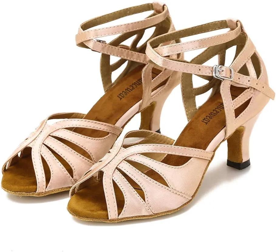 Dance Shoes for Women Low Heel Ballroom Dance Shoes Salsa Latin Practice Dancing Shoes Cuban Heels 1.5 inch