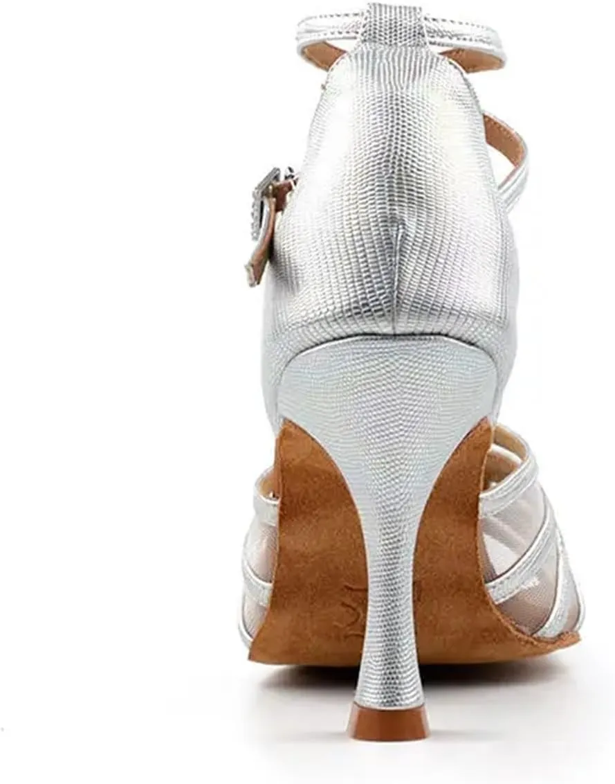 Dancing Shoes for Woman Indoor Womens Ballroom Dance Shoes for Salsa Latin Social Practise Dancing Shoes 7cm Heels(Sliver 8.5cm,37)