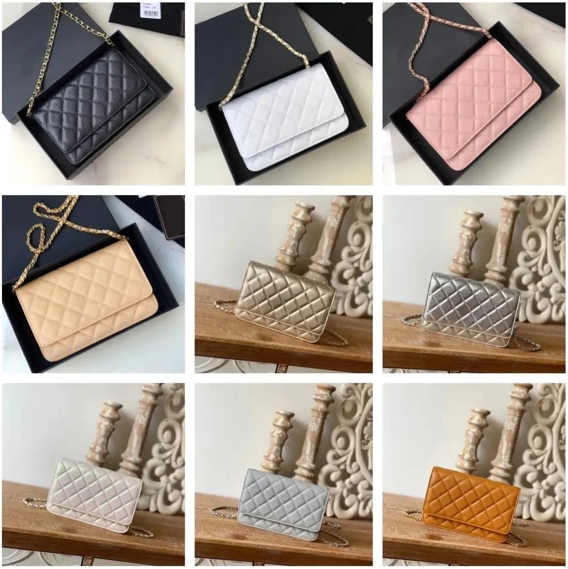 Designer Womens Chain Wallet - Classic Mini Sheepskin Coin Purse, Luxury Leather Clutch with Gift Box, for Daily Use & Gifts