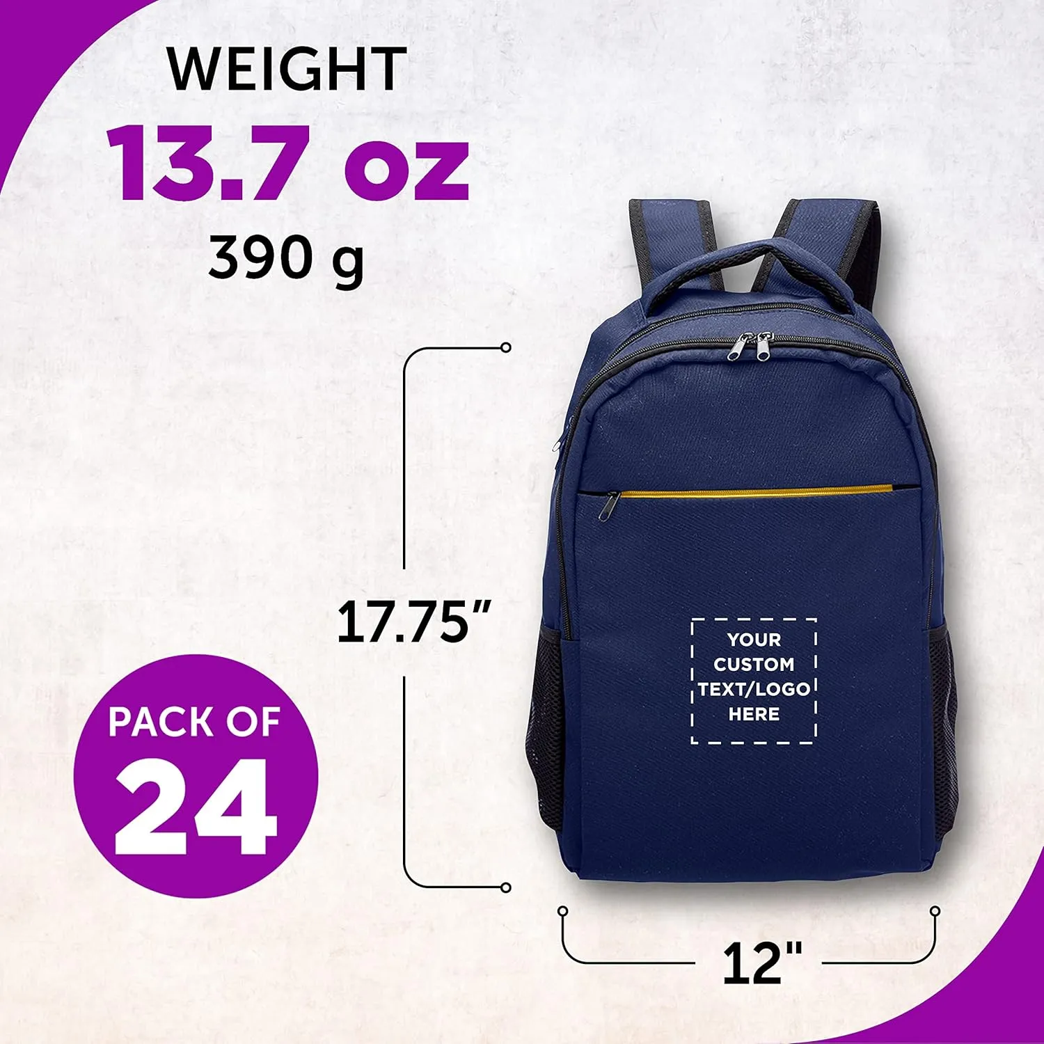 DISCOUNT PROMOS Custom Tempe Backpacks with Laptop Pocket Set of 24, Personalized Bulk Pack - Bring Everywhere You Go, Perfect for Travellers, Employees and for Everyday Use - Navy Blue