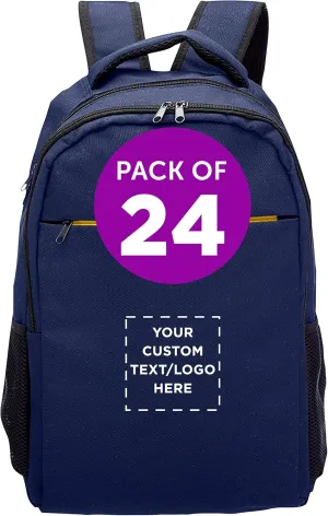 DISCOUNT PROMOS Custom Tempe Backpacks with Laptop Pocket Set of 24, Personalized Bulk Pack - Bring Everywhere You Go, Perfect for Travellers, Employees and for Everyday Use - Navy Blue