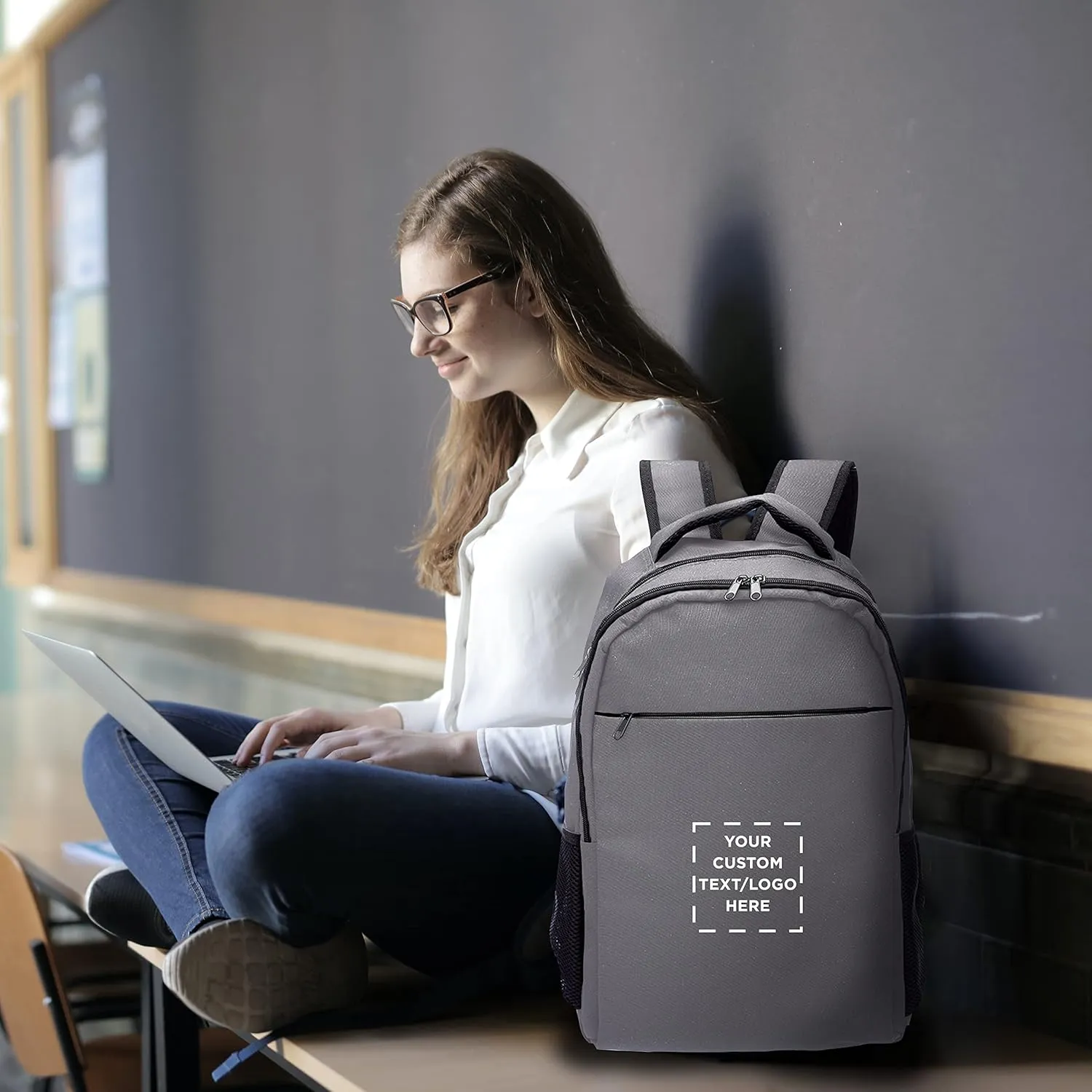 DISCOUNT PROMOS Custom Tempe Backpacks with Laptop Pocket Set of 6, Personalized Bulk Pack - Bring Everywhere You Go, Perfect for Travellers, Employees and for Everyday Use - Grey