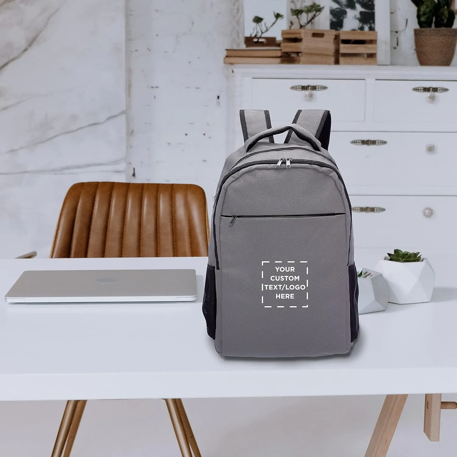 DISCOUNT PROMOS Custom Tempe Backpacks with Laptop Pocket Set of 6, Personalized Bulk Pack - Bring Everywhere You Go, Perfect for Travellers, Employees and for Everyday Use - Grey