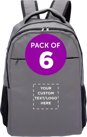 DISCOUNT PROMOS Custom Tempe Backpacks with Laptop Pocket Set of 6, Personalized Bulk Pack - Bring Everywhere You Go, Perfect for Travellers, Employees and for Everyday Use - Grey
