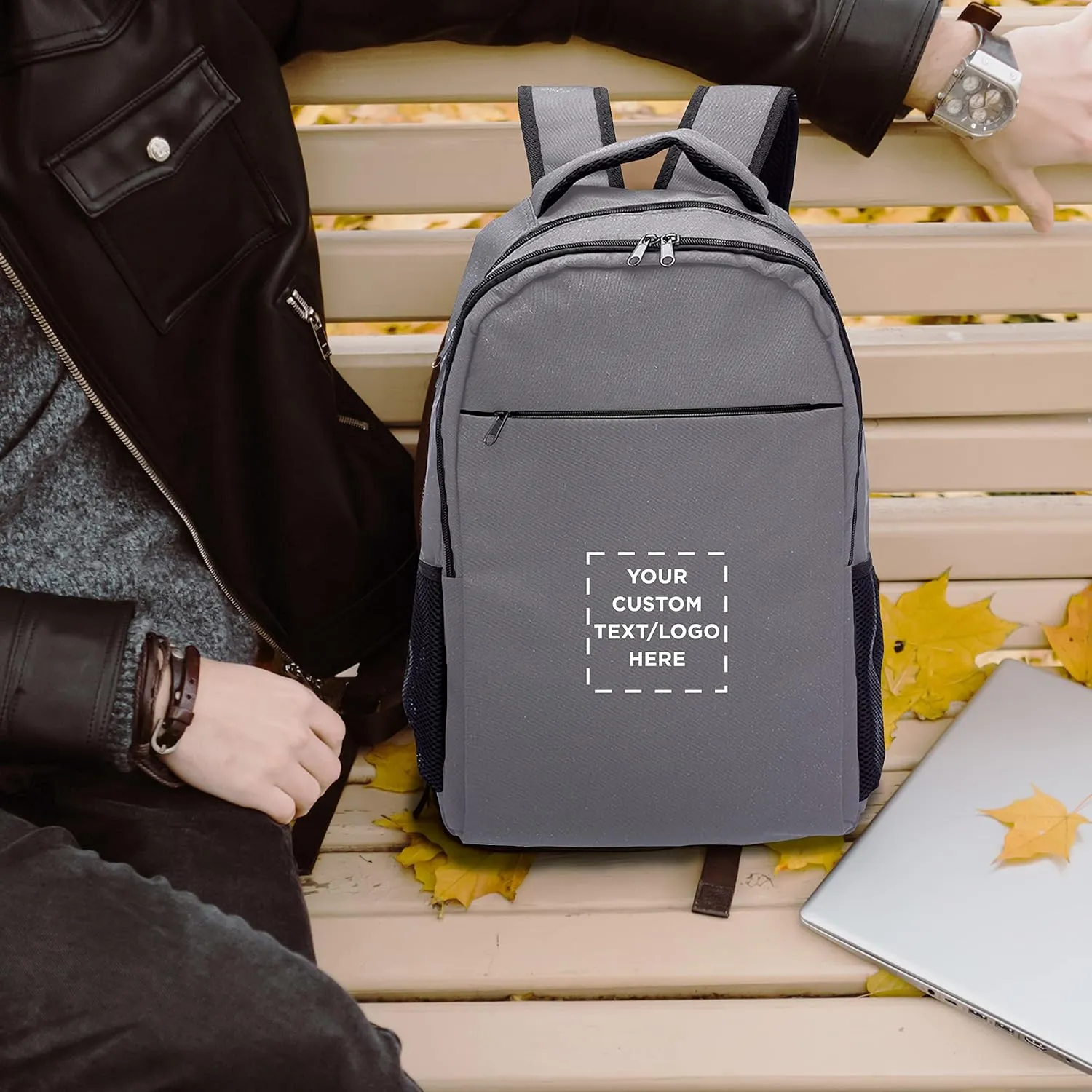 DISCOUNT PROMOS Custom Tempe Backpacks with Laptop Pocket Set of 6, Personalized Bulk Pack - Bring Everywhere You Go, Perfect for Travellers, Employees and for Everyday Use - Grey