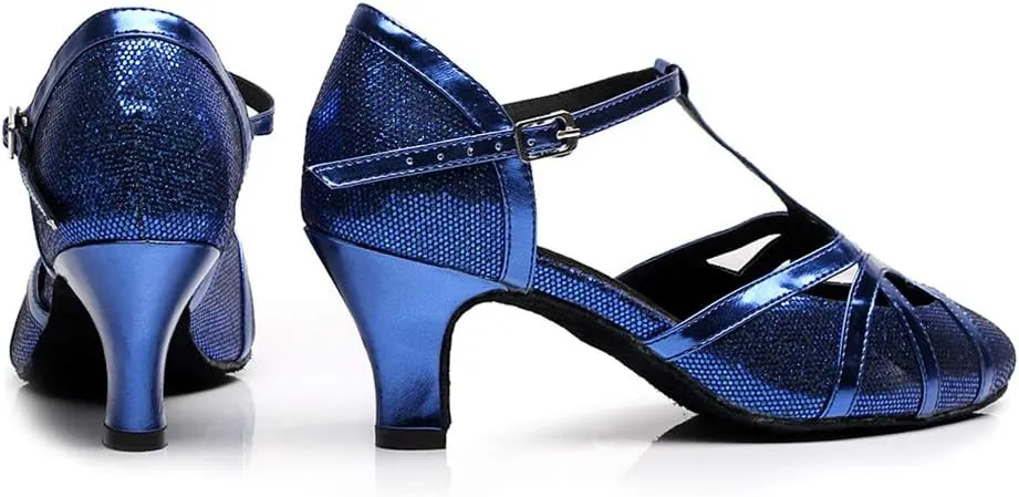 DKZSYIM Womens Latin Dance Shoes Heeled Ballroom Salsa Tango Party Sequin Wedding Performance Dance Shoes,Model QJW1017