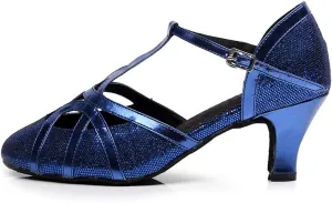 DKZSYIM Womens Latin Dance Shoes Heeled Ballroom Salsa Tango Party Sequin Wedding Performance Dance Shoes,Model QJW1017